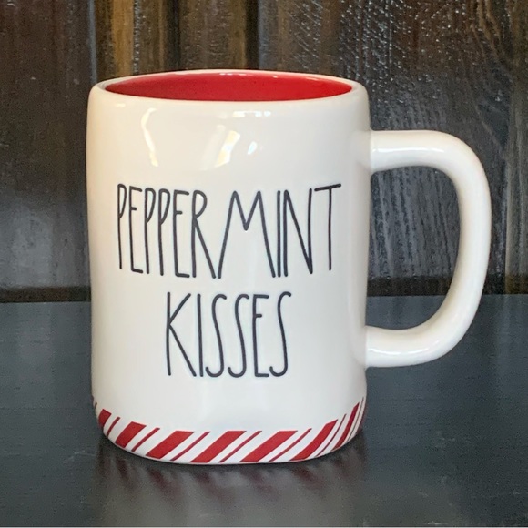 Rae Dunn Other - Rae Dunn PEPPERMINT KISSES Ceramic Christmas Mug with Candy Cane Striped Border